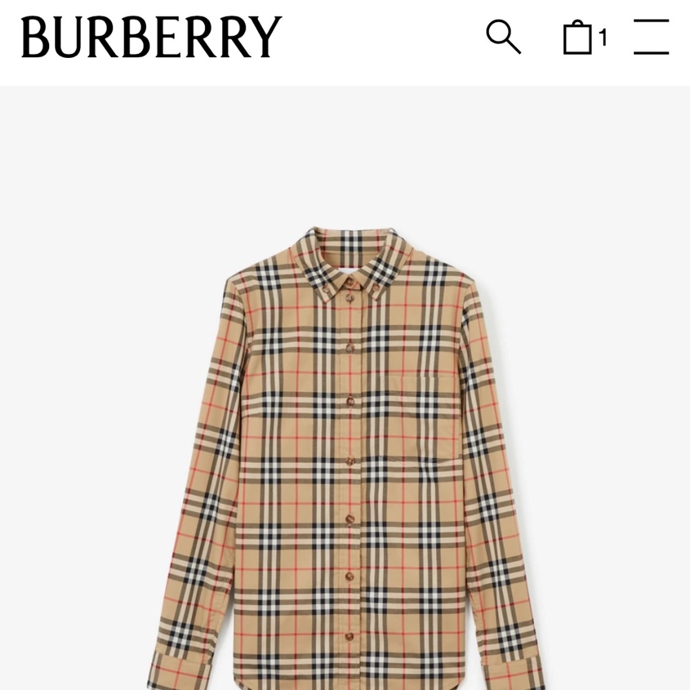 BURBERRY Women's Archive Beige Check Stretch Cotton Shirt (Size 0)